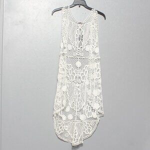 Poof apparel nwt white crocheted long vest cardigan